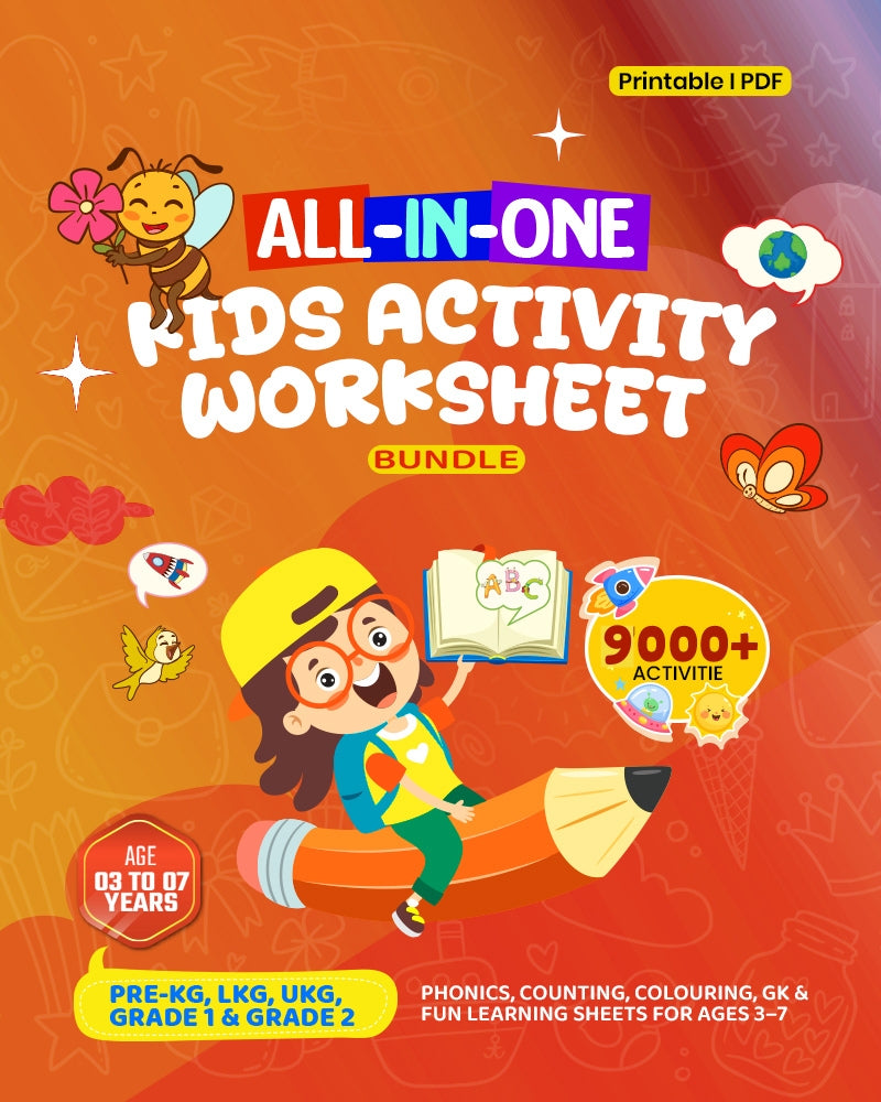 All-in-One Printable Activity Workbook for Kids | 9000+ Pages | Language, Maths, GK, Art & More (PDF Format)