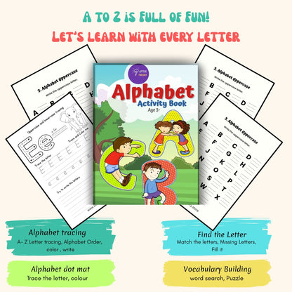 Alphabet Activity Book for Kids – Pre-KG (Age 3+) | Learn Letters, Tracing & Vocabulary | Printable PDF